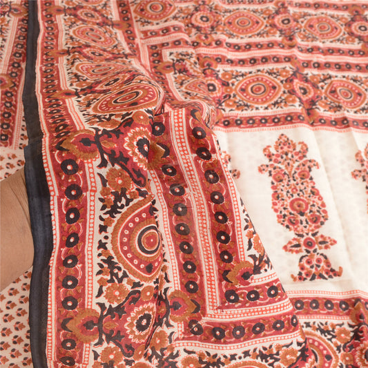 Sanskriti Vintage Red Pure Silk Sarees Printed Sari Floral Decor Craft Sustainable Fabric