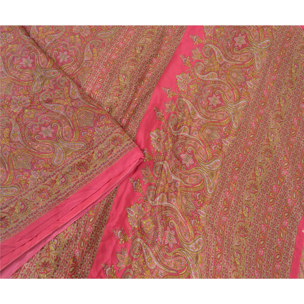 Sanskriti Vintage Pink Indian Art Silk Sarees Printed Sari 5yd Soft Craft Fabric