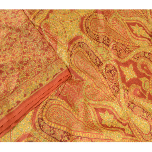 Sanskriti Vintage Orange Pure Silk Sarees Printed Sari Sewing 5yd Craft Sustainable Fabric