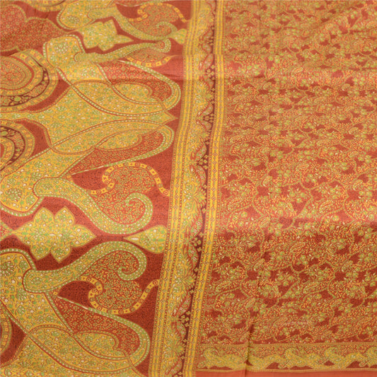 Sanskriti Vintage Orange Pure Silk Sarees Printed Sari Sewing 5yd Craft Sustainable Fabric
