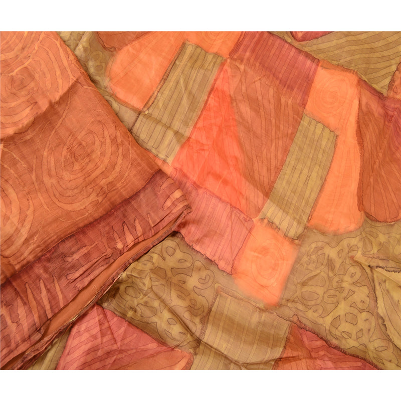 Сари Sanskriti Vintage, темно-персиковый, чистый шелк, напечатанный, сари, ремесло, 5YD, устойчивая ткань