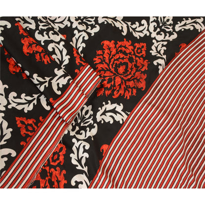 Sanskriti Vintage Black Sarees Printed Art Silk Sari Soft Floral Craft Sustainable Fabric