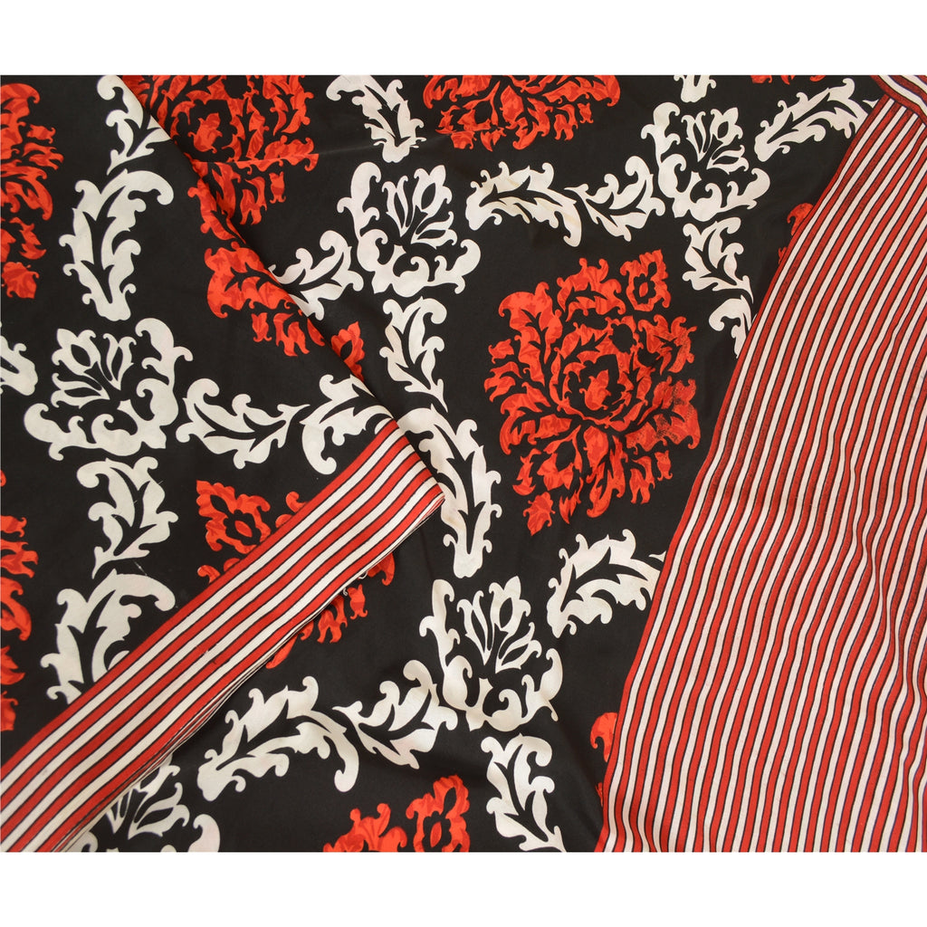 Sanskriti Vintage Black Sarees Printed Art Silk Sari Soft Floral Craft Sustainable Fabric