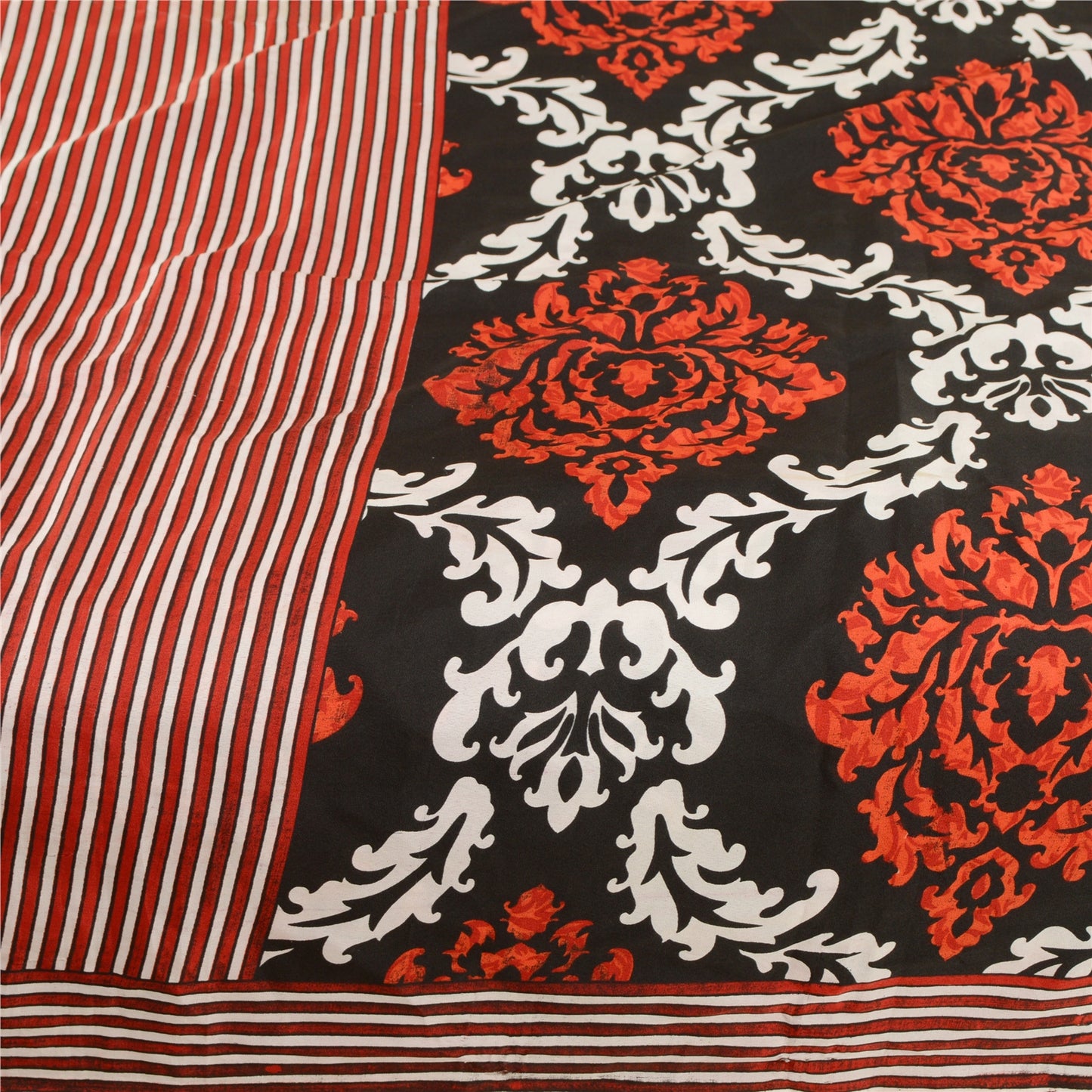 Sanskriti Vintage Black Sarees Printed Art Silk Sari Soft Floral Craft Sustainable Fabric