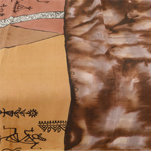 Load image into Gallery viewer, Sanskriti Vintage Brown Warli Art Printed Sarees Pure Silk Sari 5yd Craft Fabric
