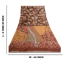 Load image into Gallery viewer, Sanskriti Vintage Brown Warli Art Printed Sarees Pure Silk Sari 5yd Craft Fabric
