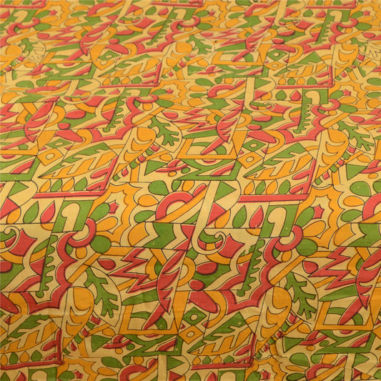 Sanskriti Vintage Indian Yellow Printed Sarees Blend Silk Sari 5yd Craft Sustainable Fabric