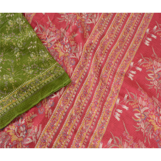 Sanskriti Vintage Green Sarees Printed Woven Pure Silk Sari 5yd Sewing Sustainable Fabric