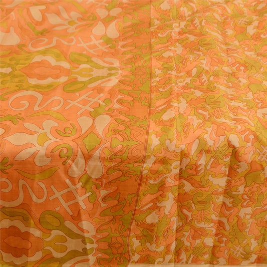 Sanskriti Vintage Orange Sarees Pure Silk Indian Printed Sari 5yd Craft Sustainable Fabric