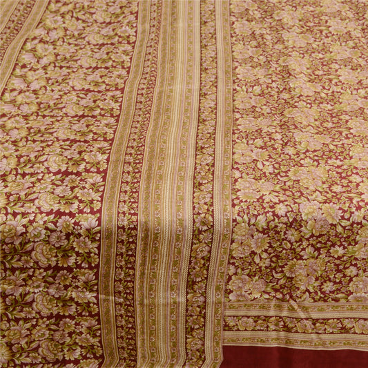 Sanskriti Vintage Dark Red Sarees 100% Pure Silk Printed Sari Craft Sustainable Fabric