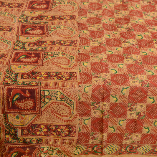 Sanskriti Vintage Red Peacock Printed Sarees Pure Silk Sari Soft Sewing Sustainable Fabric