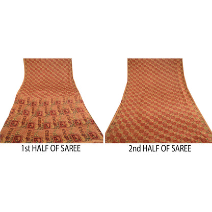 Sanskriti Vintage Red Peacock Printed Sarees Pure Silk Sari Soft Sewing Sustainable Fabric