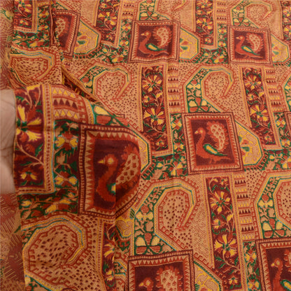 Sanskriti Vintage Red Peacock Printed Sarees Pure Silk Sari Soft Sewing Sustainable Fabric