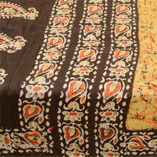 Sanskriti Vintage Cream Batik Printed Sarees Indian Pure Silk Sari Craft Sustainable Fabric