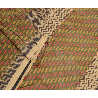 Sanskriti Vintage Green Indian Sarees Pure Silk Printed Sari Craft Soft Sustainable Fabric
