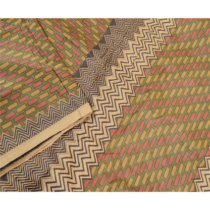 Sanskriti Vintage Green Indian Sarees Pure Silk Printed Sari Craft Soft Sustainable Fabric