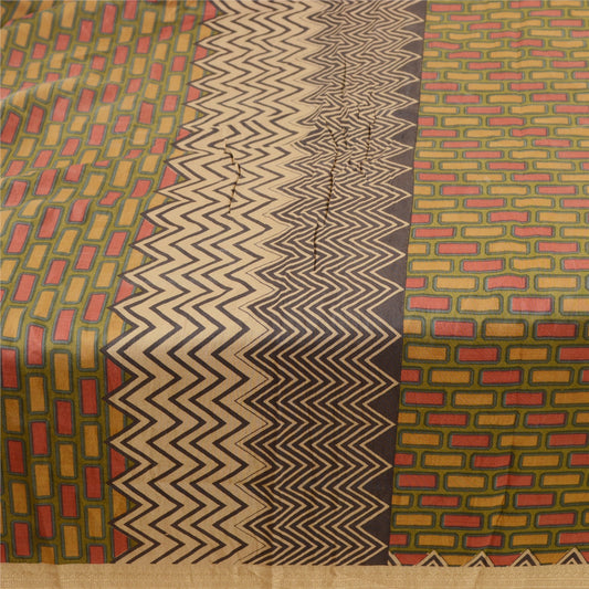 Sanskriti Vintage Green Indian Sarees Pure Silk Printed Sari Craft Soft Sustainable Fabric
