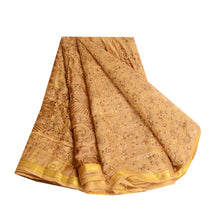 Load image into Gallery viewer, Sanskriti Vintage Brown Sarees Pure Silk Printed Sari Soft Floral Craft Fabric
