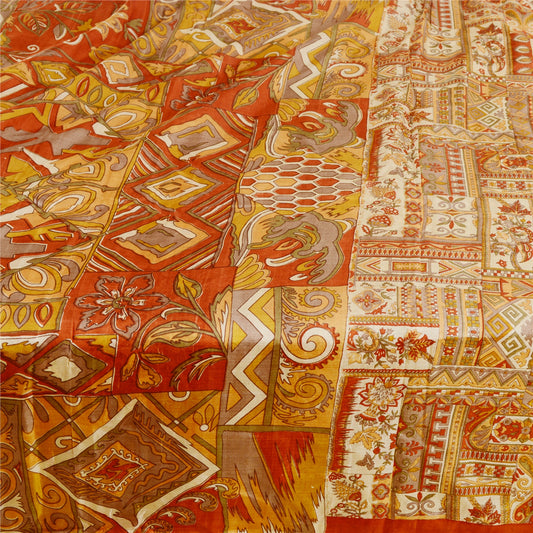 Sanskriti Vintage Orange Indian Sarees Pure Silk Printed Sari Soft Craft Sustainable Fabric