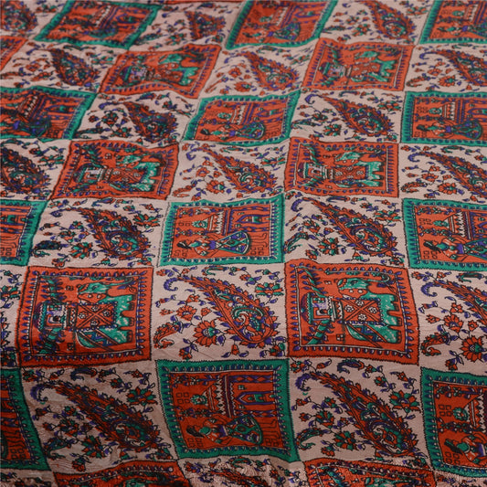 Sanskriti Vintage Red Sarees 100% Pure Silk Printed Sari 5yd Floral Craft Sustainable Fabric