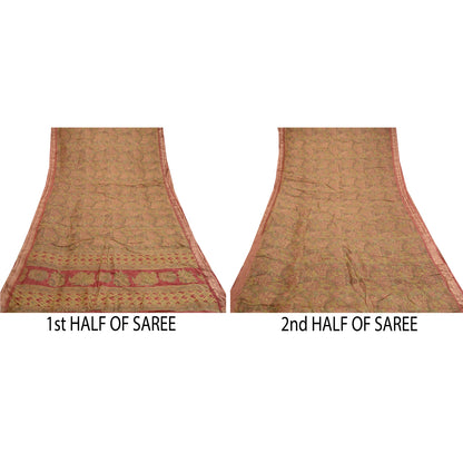Sanskriti Vintage Green Indian Sarees Pure Silk Printed Sari 5yd Craft Sustainable Fabric