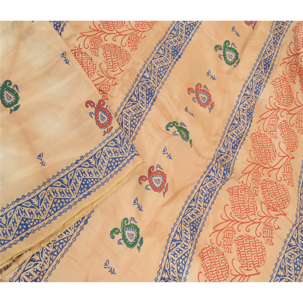 Sanskriti Vintage Peach Indian Sarees Art Silk Printed Sari Decor Craft Fabric