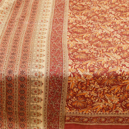 Sanskriti Vintage Dark Red Sarees 100% Pure Silk Printed Sari Craft Sustainable Fabric