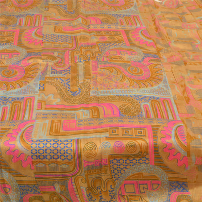 Sanskriti Vintage Salted caramel Printed Sarees Pure Silk Sari 5YD Craft Sustainable Fabric