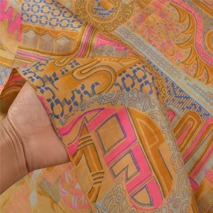 Sanskriti Vintage Salted caramel Printed Sarees Pure Silk Sari 5YD Craft Sustainable Fabric