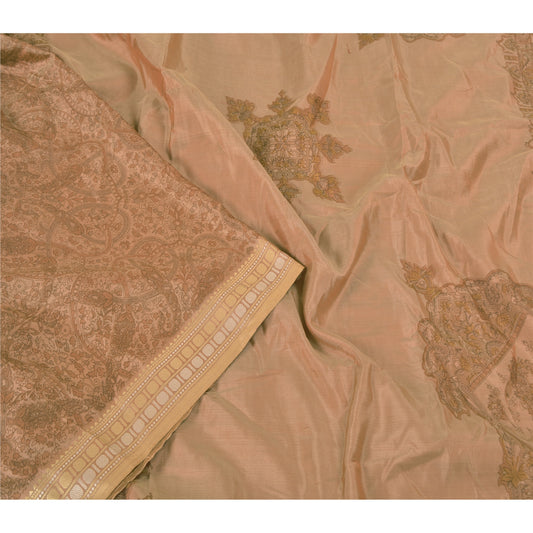 Sanskriti Vintage Brown Printed Sarees Pure Silk Sari printed 5yd Craft Sustainable Fabric