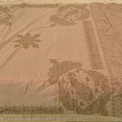 Sanskriti Vintage Brown Printed Sarees Pure Silk Sari printed 5yd Craft Sustainable Fabric