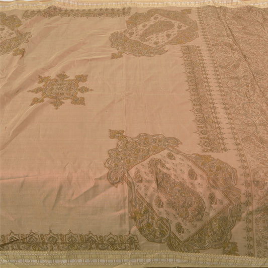 Sanskriti Vintage Brown Printed Sarees Pure Silk Sari printed 5yd Craft Sustainable Fabric