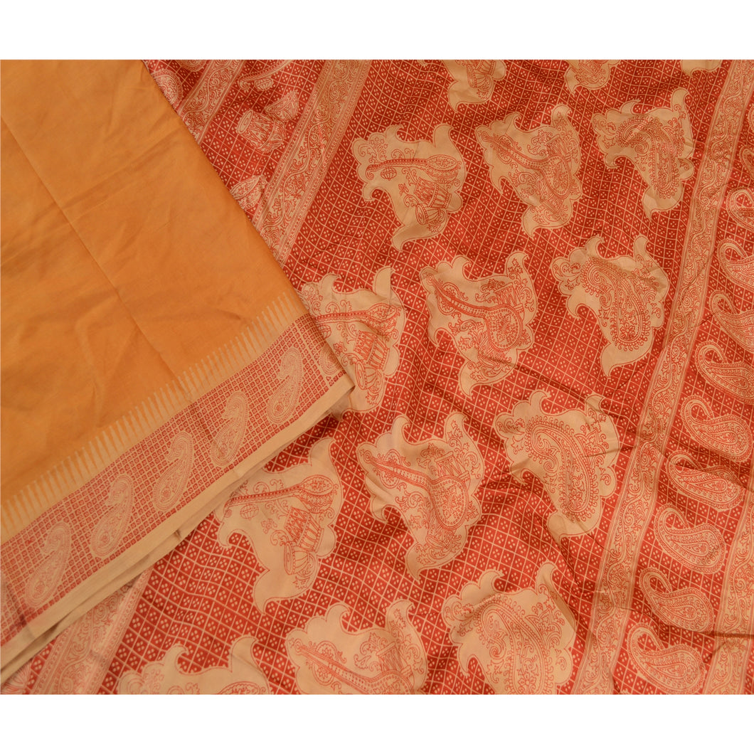 Sanskriti Vintage Mustard Indian Sarees 100% Pure Silk Printed Sari Craft Fabric