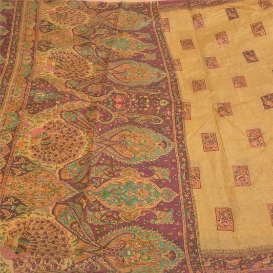 Sanskriti Vintage golden yellow Printed Sarees Pure Silk Sari floral CraftSustainable Fabric