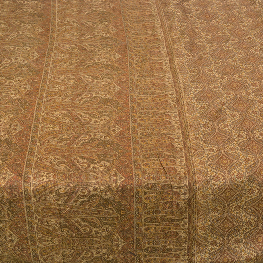 Sanskriti Vintage brown Printed Sarees Pure Silk Sari floral 5YD Craft Sustainable Fabric