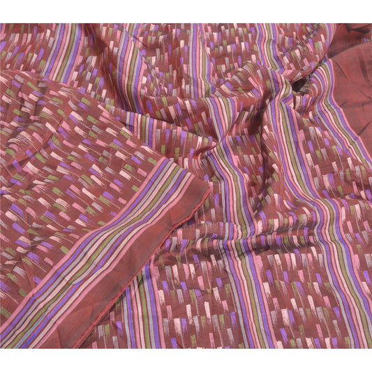 Sanskriti Vintage Dark Red Indian Sarees 100% Pure Silk Printed Sari Sustainable Fabric