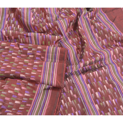 Sanskriti Vintage Dark Red Indian Sarees 100% Pure Silk Printed Sari Sustainable Fabric