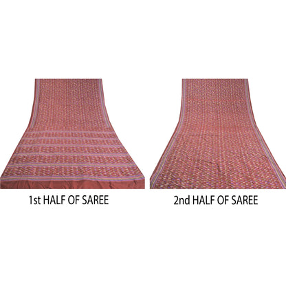 Sanskriti Vintage Dark Red Indian Sarees 100% Pure Silk Printed Sari Sustainable Fabric