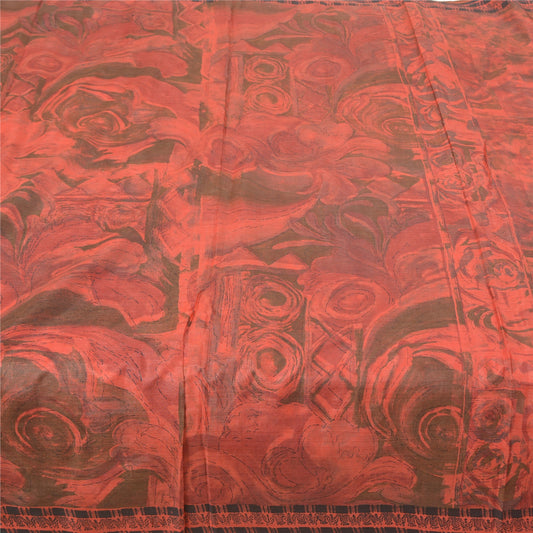 Sanskriti Vintage Indian Sarees Dark Red Pure Silk Printed Sari 5yd Craft Sustainable Fabric