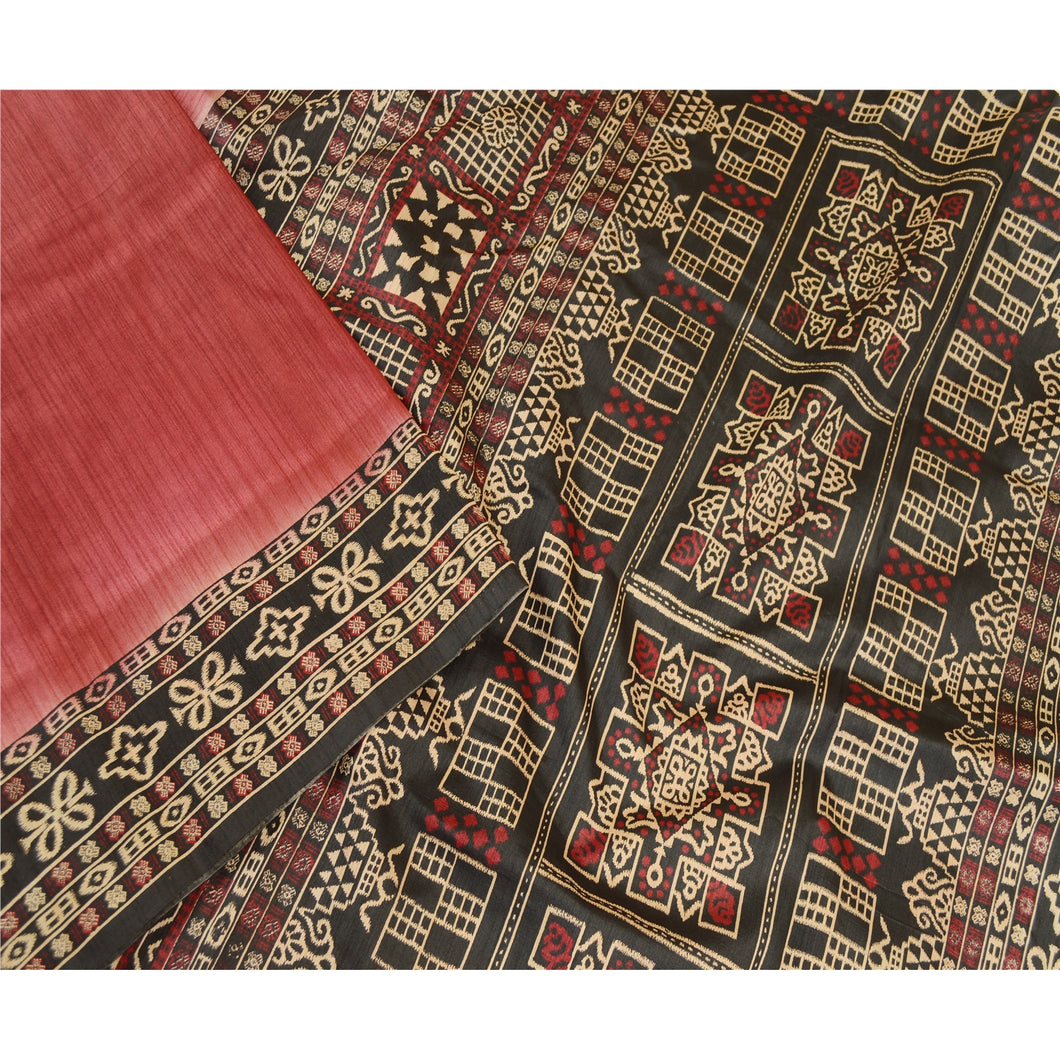 Sanskriti Vintage Dark Red Indian Sarees Art Silk Printed Sari 5yd Craft Fabric