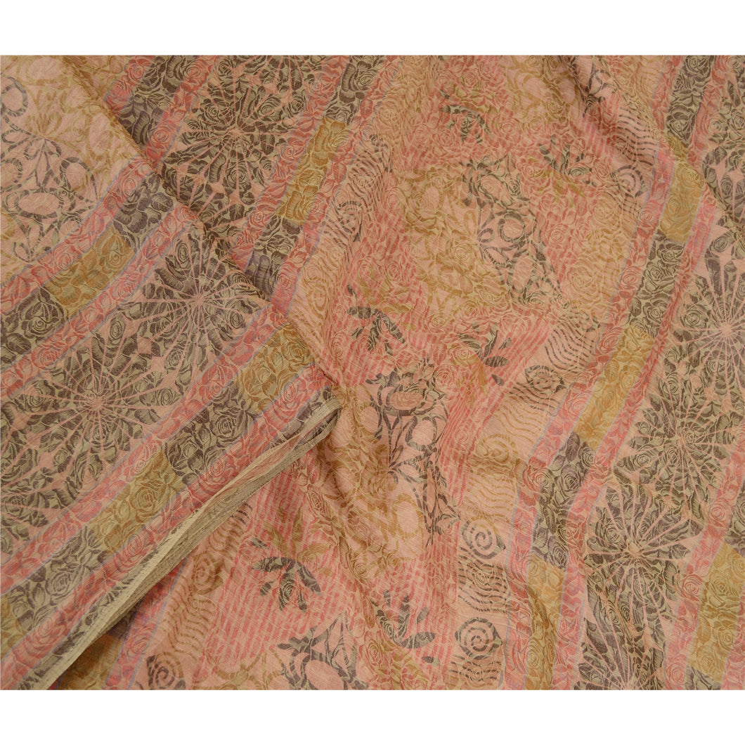 Sanskriti Vintage Brown Indian Sarees Art Silk Printed Sari Soft Craft Fabric