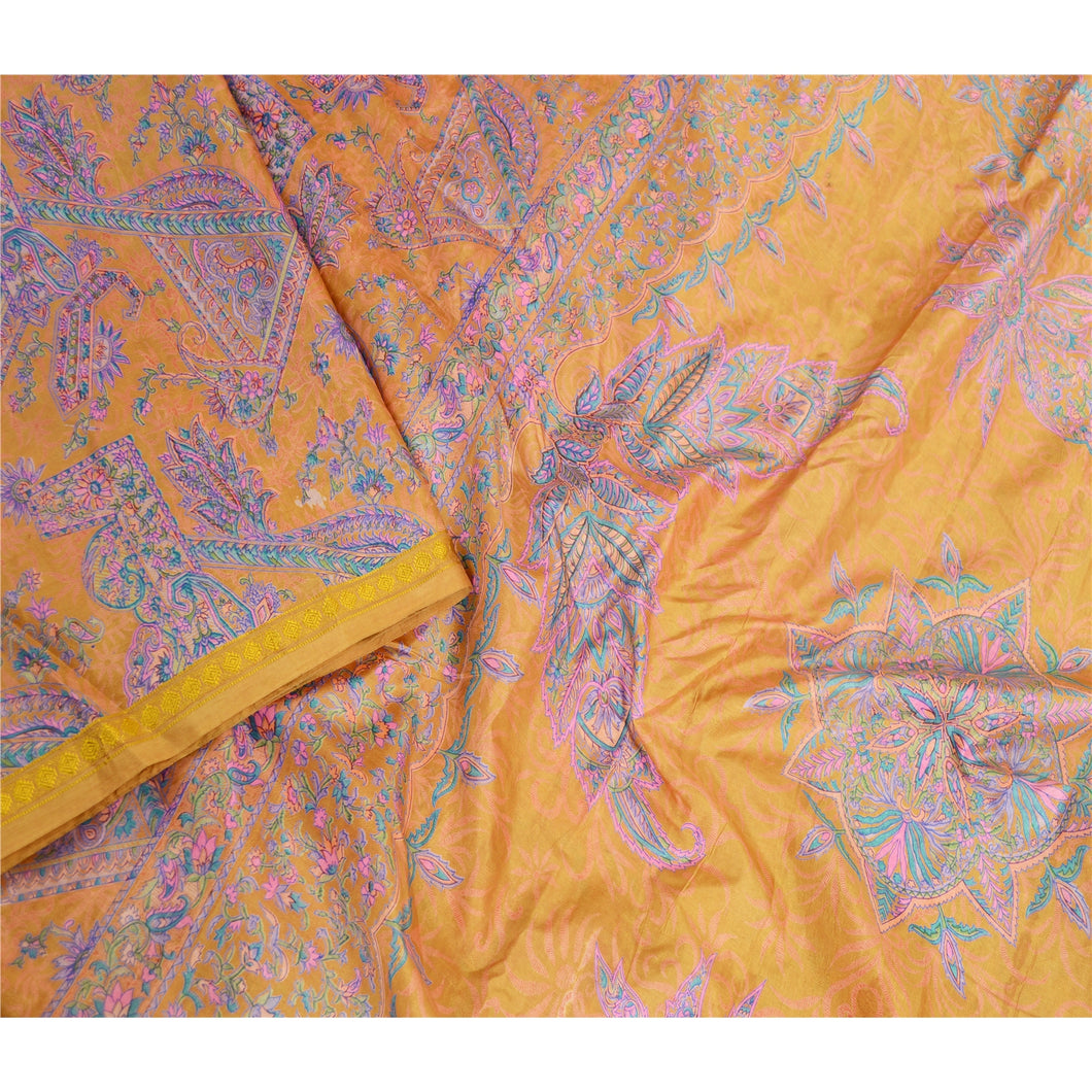 Sanskriti Vintage Green Sarees Art Silk Printed Zari Border Sari Craft Fabric
