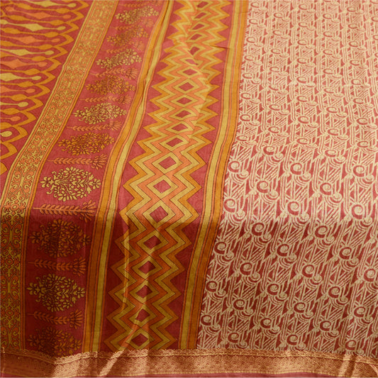 Sanskriti Vintage Red Sarees 100% Pure Silk Printed Sari 5yd Soft Craft Sustainable Fabric
