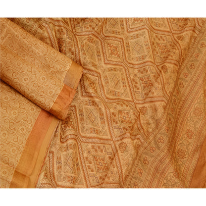 Sanskriti Vintage Saffron 100% Pure Silk Print Sarees Sari Floral Craft Sustainable Fabric