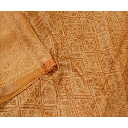 Sanskriti Vintage Saffron 100% Pure Silk Print Sarees Sari Floral Craft Sustainable Fabric
