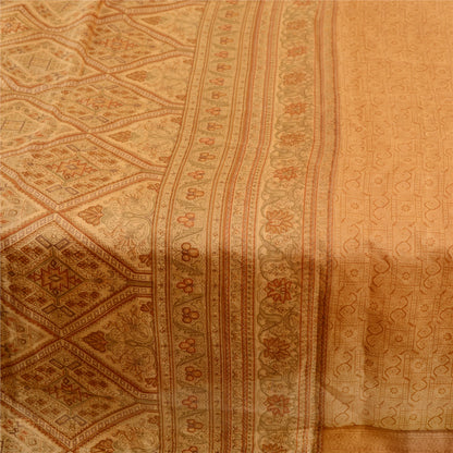 Sanskriti Vintage Saffron 100% Pure Silk Print Sarees Sari Floral Craft Sustainable Fabric