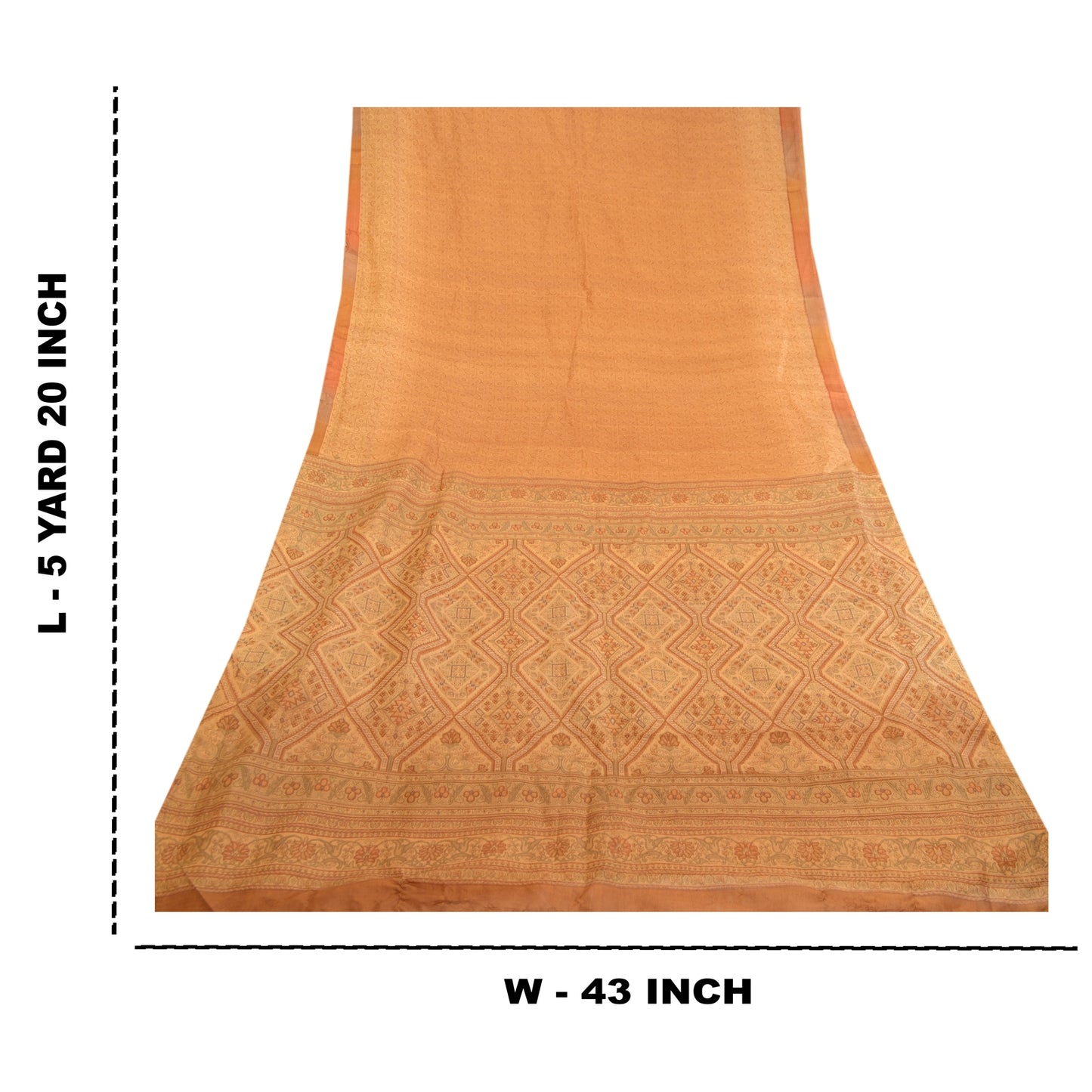 Sanskriti Vintage Saffron 100% Pure Silk Print Sarees Sari Floral Craft Sustainable Fabric