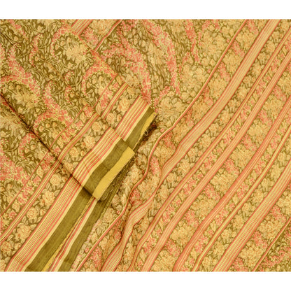 Sanskriti Vintage Grønne Trykte Sarier Ren Silke Sari Blødt Blomsterhåndværk Bæredygtigt Stoff