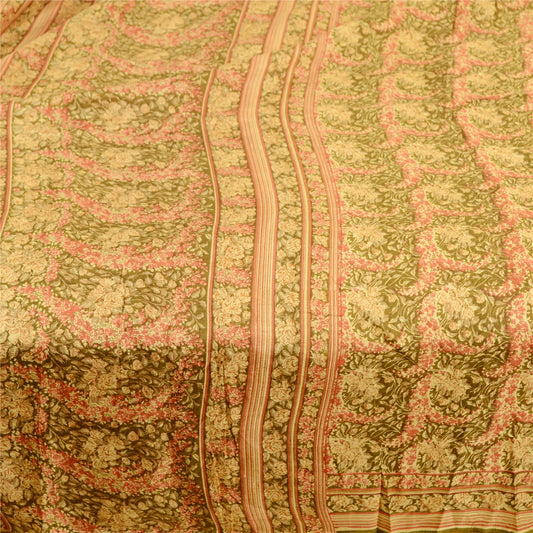 Sanskriti Vintage Green Printed Sarees Pure Silk Sari Soft Floral Craft Sustainable Fabric
