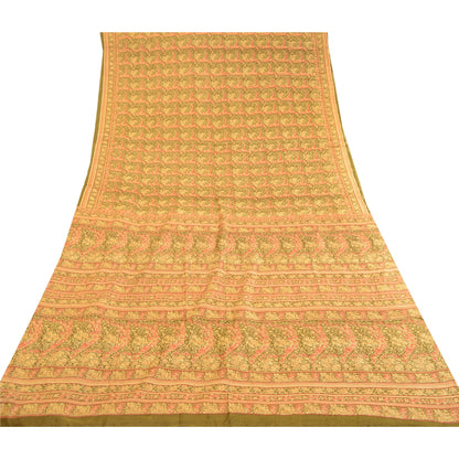 Sanskriti Vintage Grønne Trykte Sarier Ren Silke Sari Blødt Blomsterhåndværk Bæredygtigt Stoff